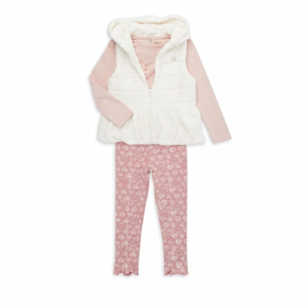Calvin Klein Baby Girl's 3-piece Faux Fur Vest, Top & Pants Set In Pink